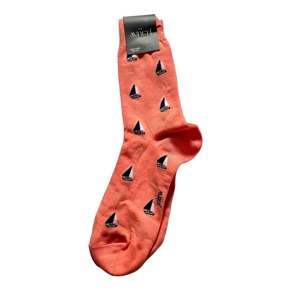 J.Crew Men's Nautical Sailboat Orange Printed Graphic Preppy Socks  NWT
